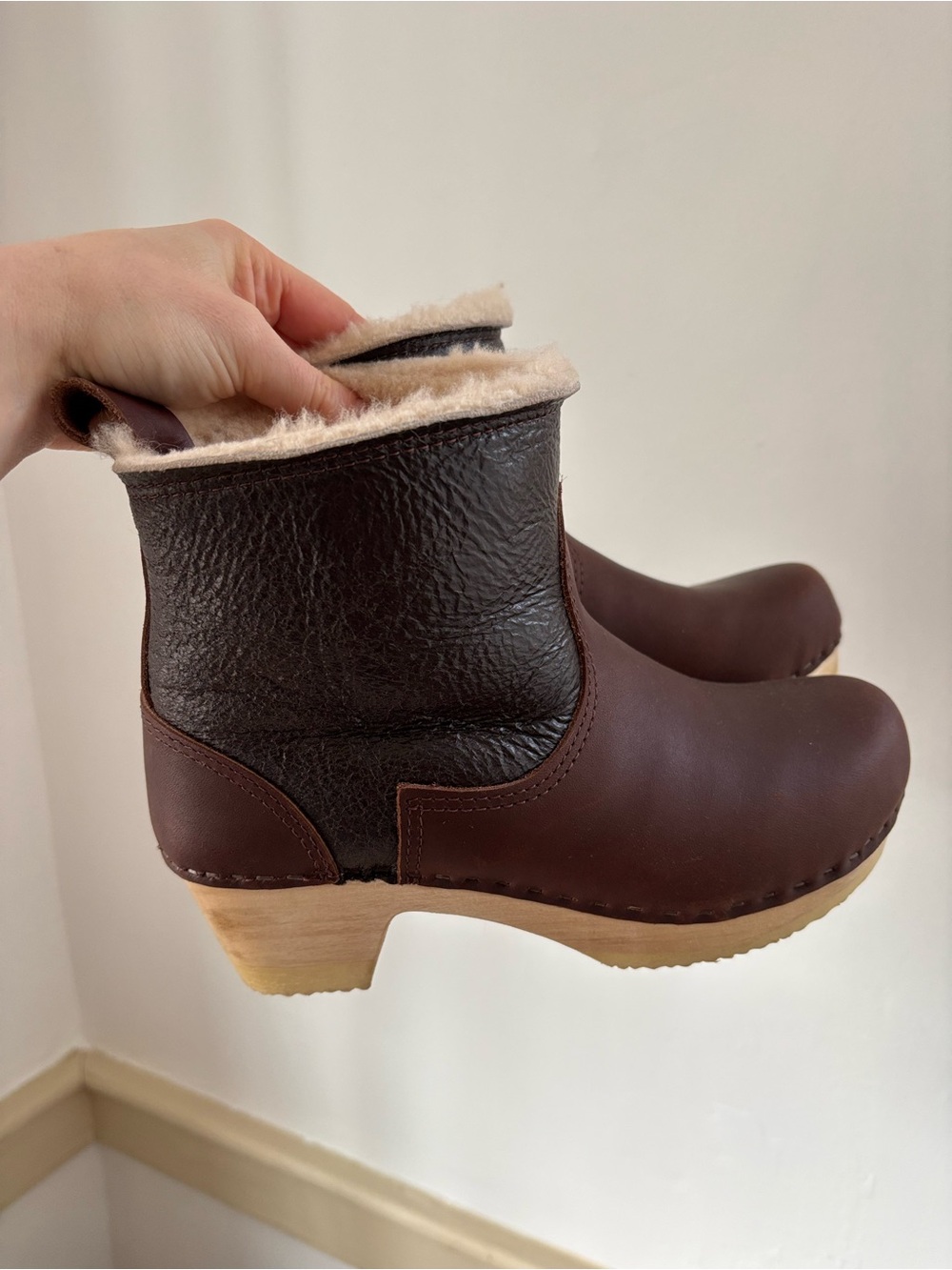 Women’s Brown Shearling-Lined Clog Boots